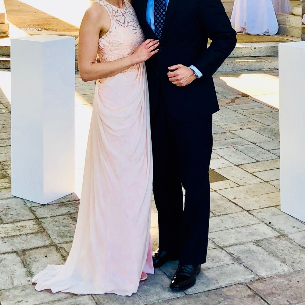 Badgley Mischka Sequined Drape Skirt Gown